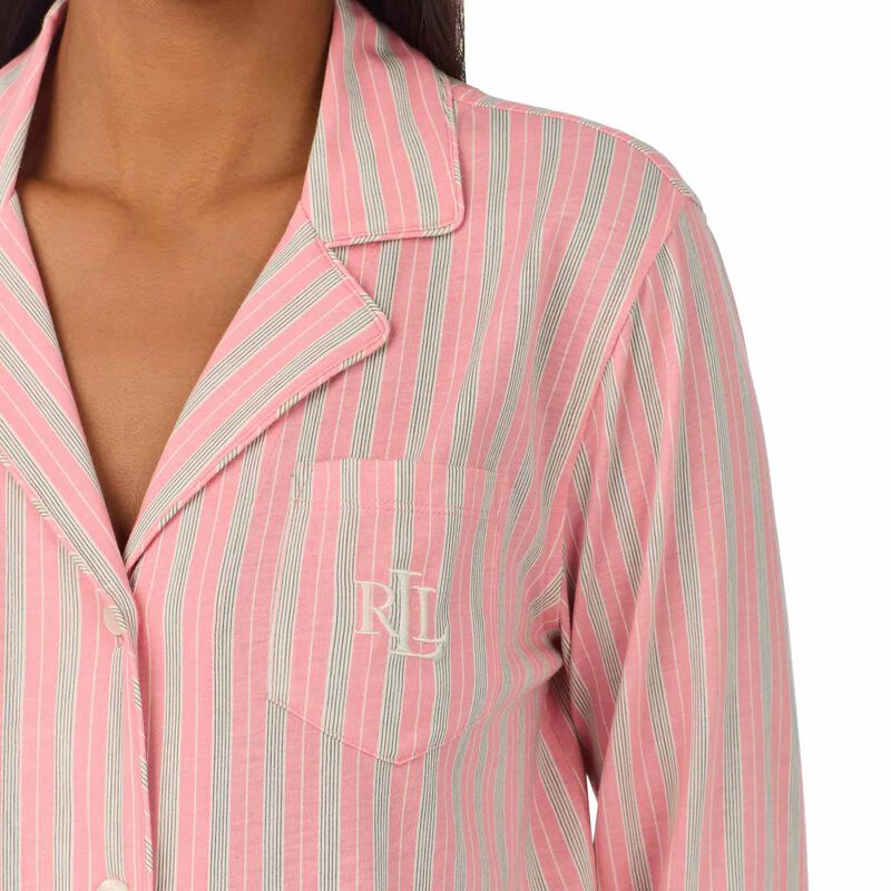 Lauren Ralph Lauren Classic Knit 3/4 Sleeve Notch Collar Pajama Set image number 5